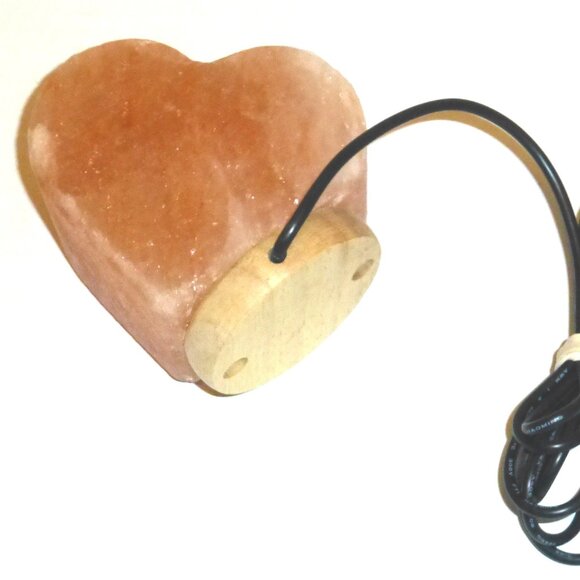 Heart Shaped Hand Carved USB Powered Himalayan Salt Lamp with Wooden Base Works - Picture 6 of 10